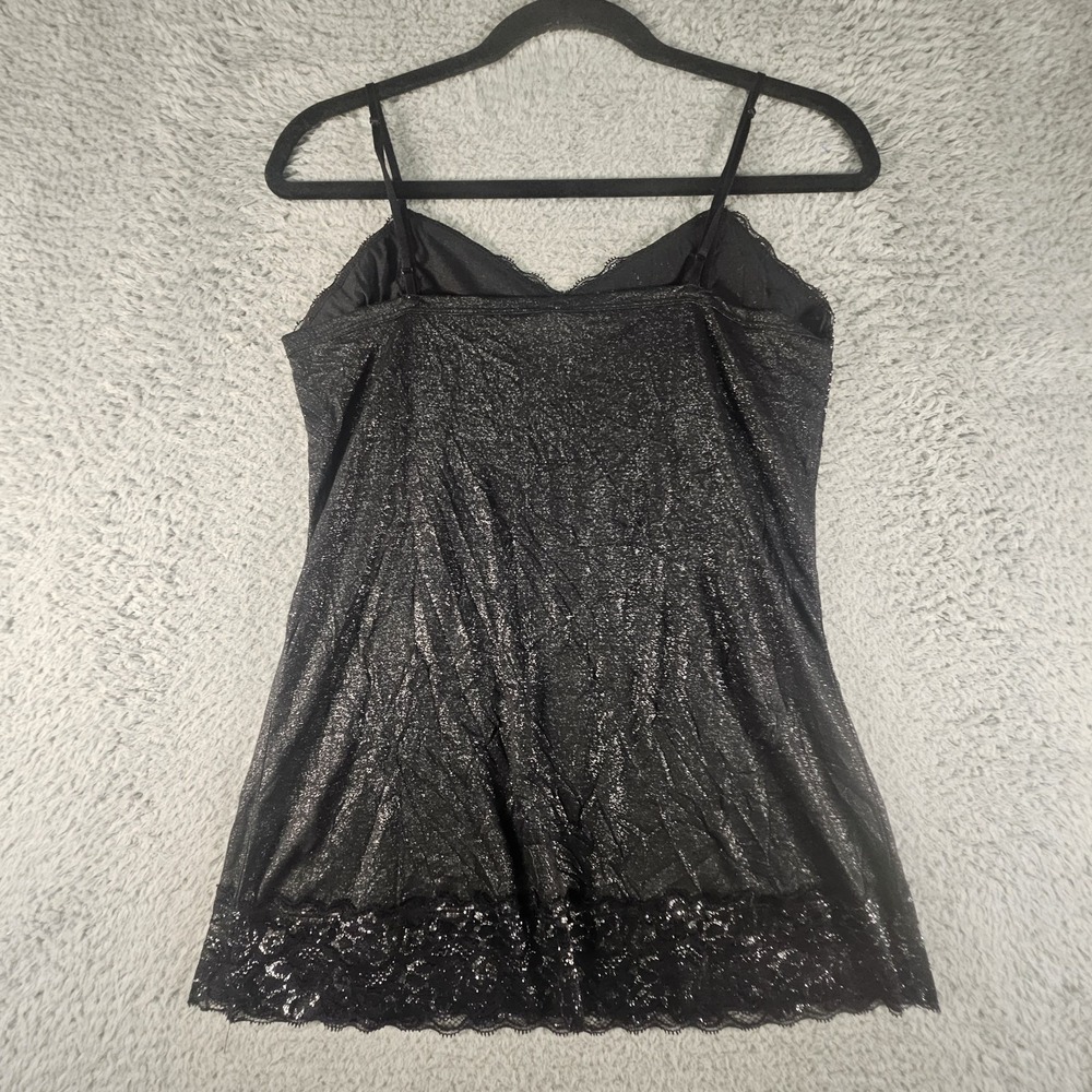 Vtg Vanity Cami Top Junior L Black Metallic Lace Trim Crinkle Y2K Whimsigoth 90s - Picture 5 of 10